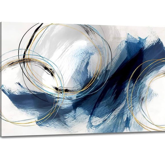 Abstract Blue and Gold Canvas Art